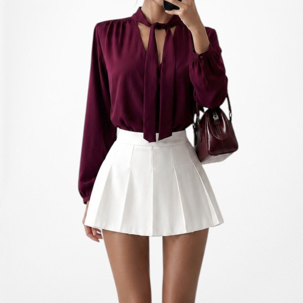 Vintage Y2K 90s Purple Long Sleeve Neck Tie Chiffon Blouse Top Size S/M